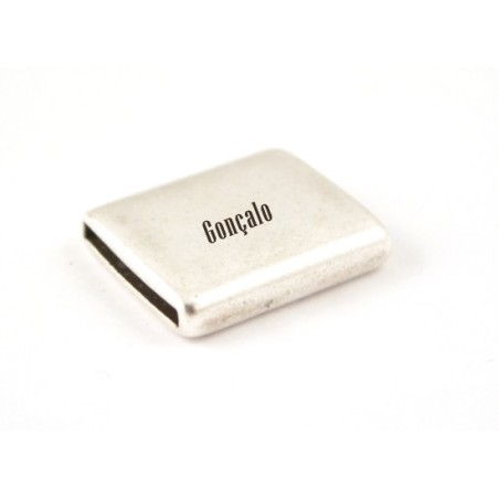 Passador Zamak Rectangular Plano  Liso "Nome" Prata Velha