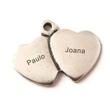 Pendente Zamak 2 Corações "Personalizavel" 40x31mm Prata Velha