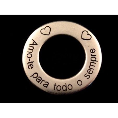 Argola Zamak Achatada "Amo-te para todo o sempre" 38mm Prata Velha