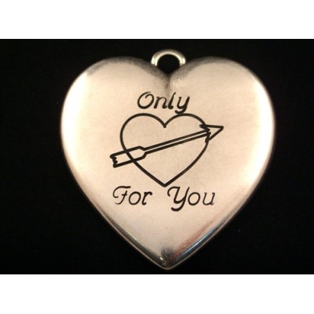 Pendente Zamak Coração Grande "Only for You" 55x53mm Prata Velha