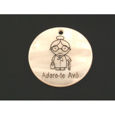 Pendente Redondo Madre Pérola 30mm "Adoro-te Avó"
