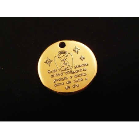 Pendente Zamak Redondo "Anjo da Guarda" 25mm Dourado