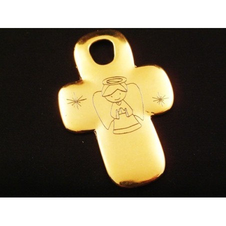 Pendente Zamak Cruz Grande 61x41mm "Anjo da Guarda" Dourado
