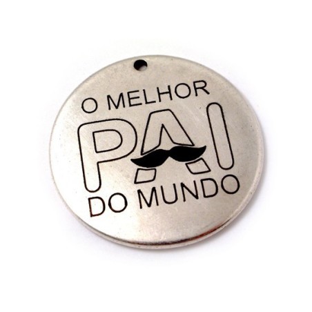 Pendente Zamak Redondo "Melhor Pai do Mundo" 40mm