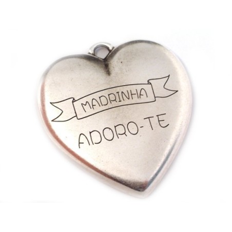 Pendente Zamak Coração XL "Madrinha Adoro-te" 55x53mm