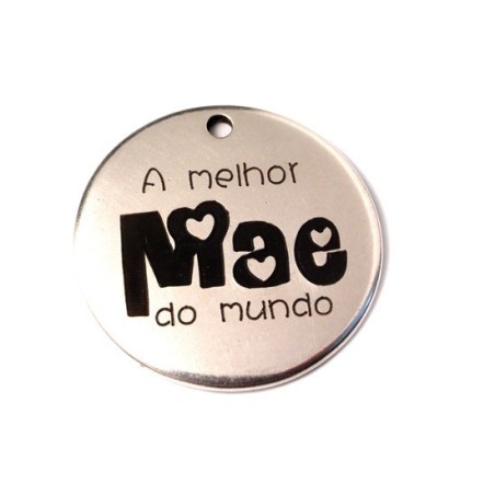 Pendente Zamak Redondo "Melhor Mae Do Mundo" 34mm