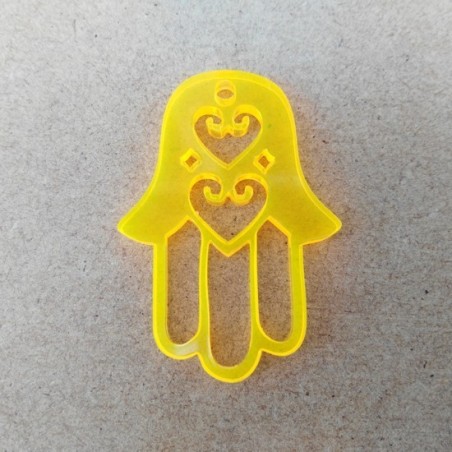 Pendente Acrílico Mão de Fátima "Corações" 40mmx28mm