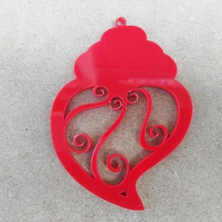 Pendente Acrílico Coração de Viana 65mmx45mm Mod 2