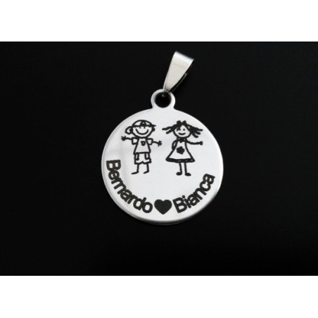 Pendente Aço "Meninos + Nome" 30mm Personalizável Redonda