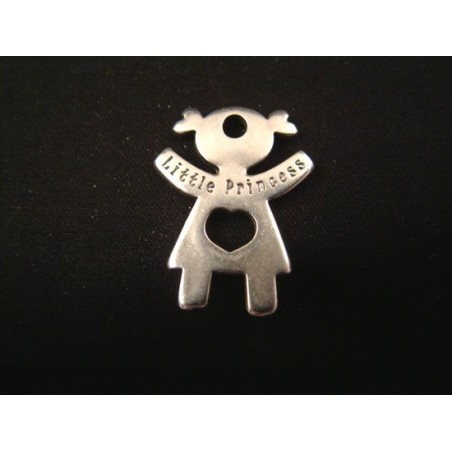 Pendente Zamak Menina "Little Princess" 24x18mm Prata