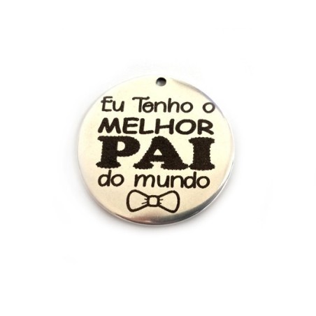Pendente Zamak Redondo "Melhor Pai do Mundo" 40mm