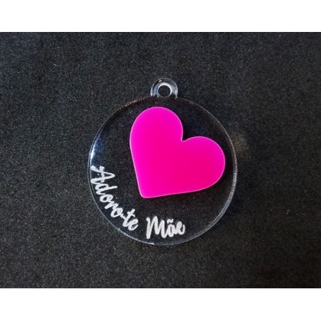 Pendente Acrílico Duplo "Coração Adoro-te Mãe" 30mm Personalizavel