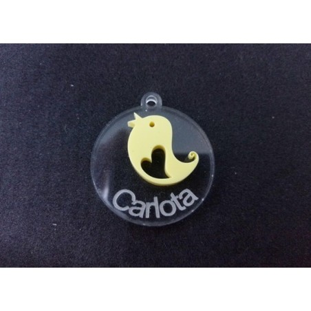 Pendente Acrílico Duplo "Pássaro" 30mm Personalizavel