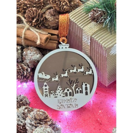 Bola de Natal "Trenó do Pai Natal a sobrevoar cidade"