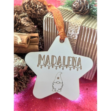 Pendente de Natal "Estrela com Gnomo e Grinalda de luzes de Natal"